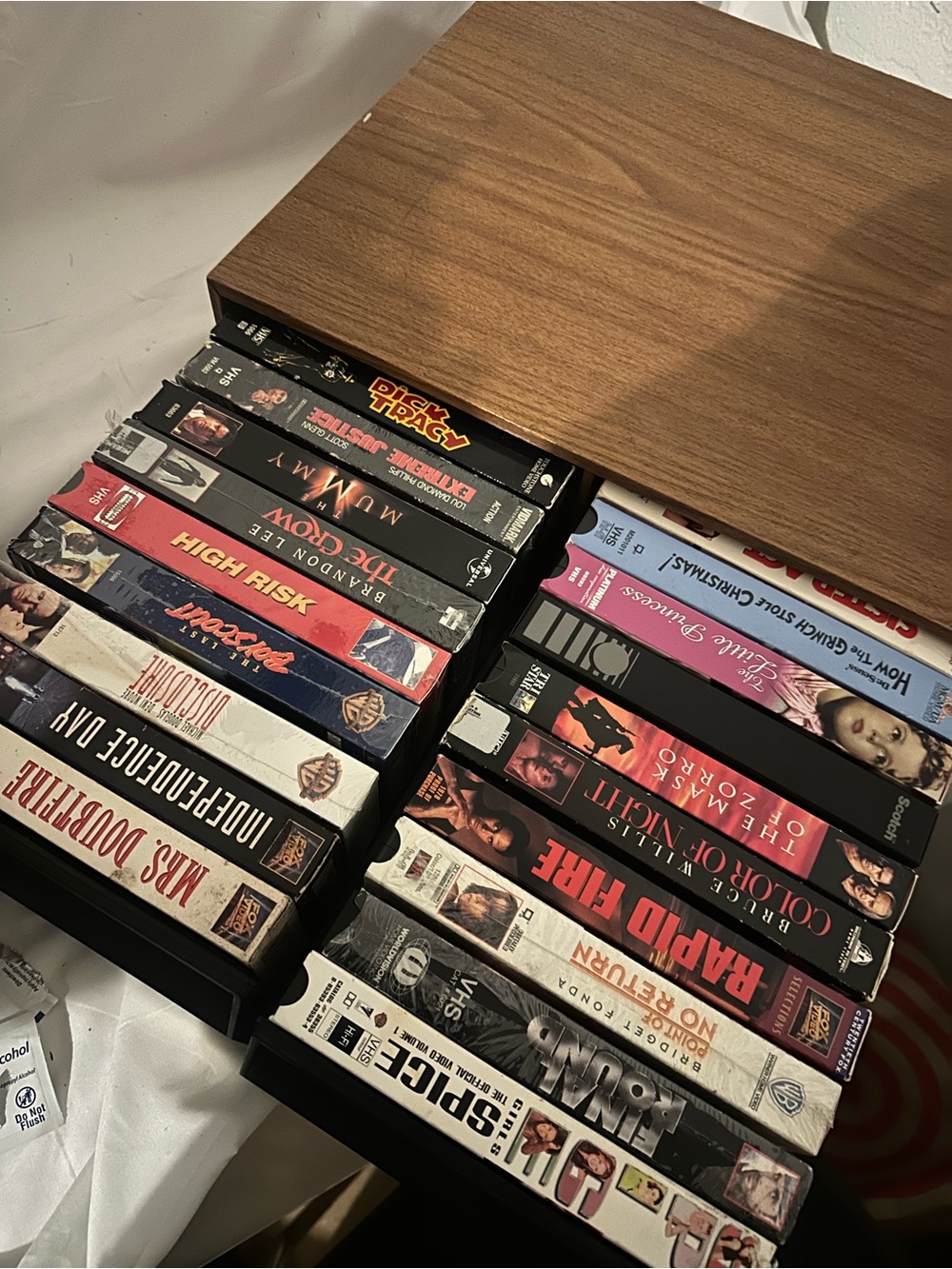 Vintage VHS Movie Collection Lot of 21 + Wood Storage Holder Retro 80s 90s